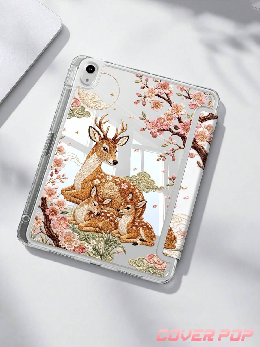 花卉鹿紋平板保護殼，適用 iPad 10 代、10.2/Mini6/Mini7/9.7 吋、Galaxy Tab A9 Plus，3 年以上抗彎折，內建筆槽，適用 Kindle (11th Gen) 2022 版，強化矽膠護角，自動喚醒/睡眠功能，完美日常保護，情人節、聖誕節、春季浪漫禮物，時尚簡約圖案