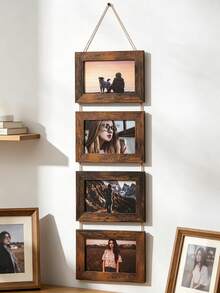 1pc Vintage Wooden Wall-Mounted Photo Frame Collage, Rustic Multi-Photo Frame, 6-Inch Family Photo Display, Vintage Wooden Frame With Jute Rope, Suitable For Living Room, Bedroom, Dormitory Wall Decor Art - Wall-mounted Photo Frame - View 7