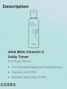 Tónico Diario COSRX AHA BHA Vitamina C 150ml - Exfoliante Suave, Iluminador, Control de Grasa, Elimina Puntos Negros y Acné, Ideal para Piel Grasa y Opaca, Regalo Perfecto para Mujeres - Claro - Ver 7