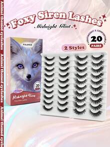 MAANGE 20 Pairs Fox Fairy Clear Band False Eyelashes, 2 Styles Long Curly Cat Eye Fluffy Strip Lashes, Lightweight Invisible Eyelash Band, Soft Faux Mink Lashes, Natural Dense Growth, Almond Eye Charming Eyelashes, Suitable For Women Travel, Party, Work Use - Black - View 2
