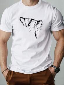 Men's Short-Sleeved T-Shirt With Raccoon Print, Crew Neck, Solid Color, Raccoon Face And Paw Design, Regular Fit Ideal For Warm Weather, 100% Pure Cotton, Casual And Versatile Style, Perfect For Everyday Wear And Casual Outfits In Spring, Summer And Autumn, Cool And Breathable Fabric, Machine Washable, Original Gift For Raccoon And Nature Lovers - 白色 - 查看 1