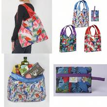 O-WITZ Bolsas reutilizables para comestibles gimnasio oficina playa juguetes y más diseño lavable con asas grandes para máxima comodidad se pliega en una bolsa pequeña 3 loros - Paquete de 3 loros - Ver 1