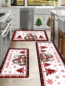 1pc Christmas Decorative Floor Mat 40x60cm, 50x80cm, 40x120cm, Pattern With Christmas Gnomes, Snowflakes, Christmas Trees And Gift Boxes, Red And Black Buffalo Plaid Border, Suitable For Holiday Home Decor, Entryway, Bathroom And Kitchen - Multicolor - View 4