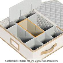Caja para tazas con ribete cuero organizador tazas café apilable carcasa dura con divisores contenedores para tazas con tapa asas y cierre - Beis - Ver 8