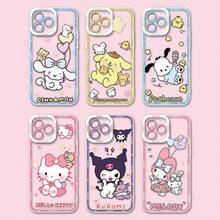 6 Types Of Sanrio Characters Frame-Bordered Transparent TPU Smartphone Case Compatible With IPhone 11/12/13/14/15/16/17 Pro Max Plus Lens-Bordered Logo Shockproof Clear Cover - 3 - View 1