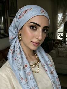 1pc Women's Wave Edge Digital Print Linen Headscarf, Instant Hijab, New Convenient Linen Printed Headscarf, Fashionable High-End Printed Slouchy Hijab Scarf, Convenient To Wear, Casual And Versatile For Daily Use - Multicolor - View 2