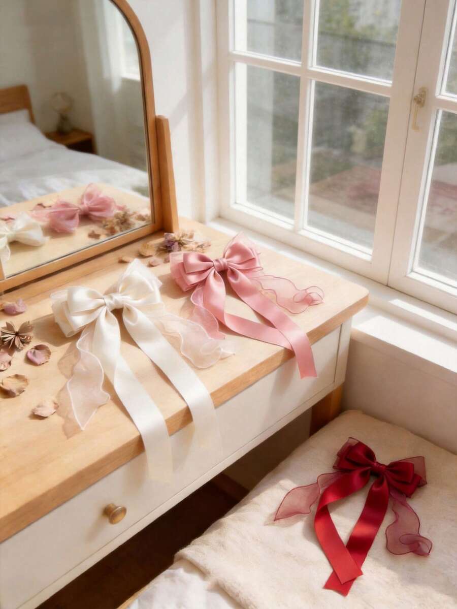 1 chiếc kẹp tóc nơ satin cỡ lớn với hình bướm kim loại trang trí, màu trung tính, phụ kiện tóc thanh lịch, thời trang hàng ngày dành cho nữ. - Nhiều màu - Xem 1