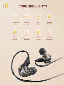 D8 Diamond Wired In-Ear Earphones Transparent Bling Sparkle Headphones HiFi Stereo Surround ANC Noise Cancelling Built-In HD Mic Clear Call Type-C Plug Play Lightweight Sweatproof Comfort Earbuds Crystal Bass Treble No Delay Music Gaming Online Class - View 3