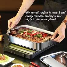 2-Piece Set: 1 Deep Pot + 1 Stainless Steel Rectangular Baking Pan With Handle Lid - Large Durable Stainless Steel Baking Pan - Thickened Rectangular Baking Pan, Perfect For Grilling, Ideal For Outdoor BBQ, Camping And Oven Cooking - Great Choice For Holiday Gatherings - A - View 10