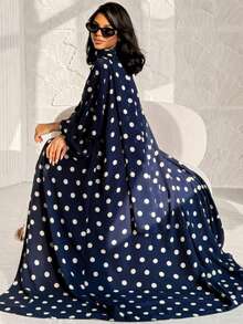 Bộ 1 món gồm khăn trùm đầu và áo choàng Abaya in họa tiết chấm bi, thiết kế cổ điển đa năng, phù hợp cho phụ nữ Hồi giáo mặc hàng ngày và cầu nguyện, thích hợp cho mọi mùa. - Nhiều màu - Xem 14