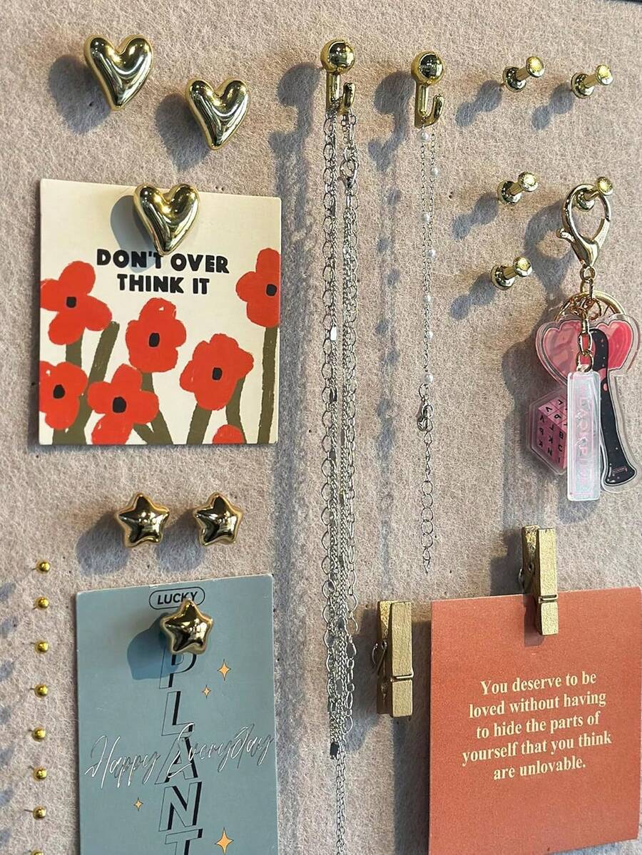100pcs Gold-Plated Plastic Push Pins, Multi-Purpose Office Supplies, Suitable For Cork Board Decoration, Bulletin Board Arrangement, Photo Wall Accents, Document Fixing, Map Marking, Handmade DIY Projects, Classroom, Dormitory And Desk Organization - Sets - View 1