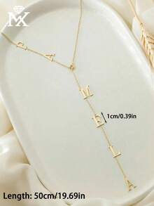 1 Piece Of Personalised Stainless Steel Pendant Necklace, Tassel Necklace, Exquisite Dangling Name Necklace, Long Y-Shaped Necklace, Initial Necklace - Yellow Gold - View 5