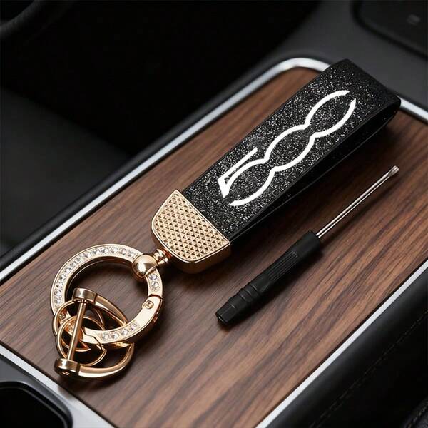 Fiat 500 Schlüsselanhänger, Bling Strass Auto Schlüsselring, PU Leder Schlüsselhalter für Frauen, Schlüsselanhänger Accessoires