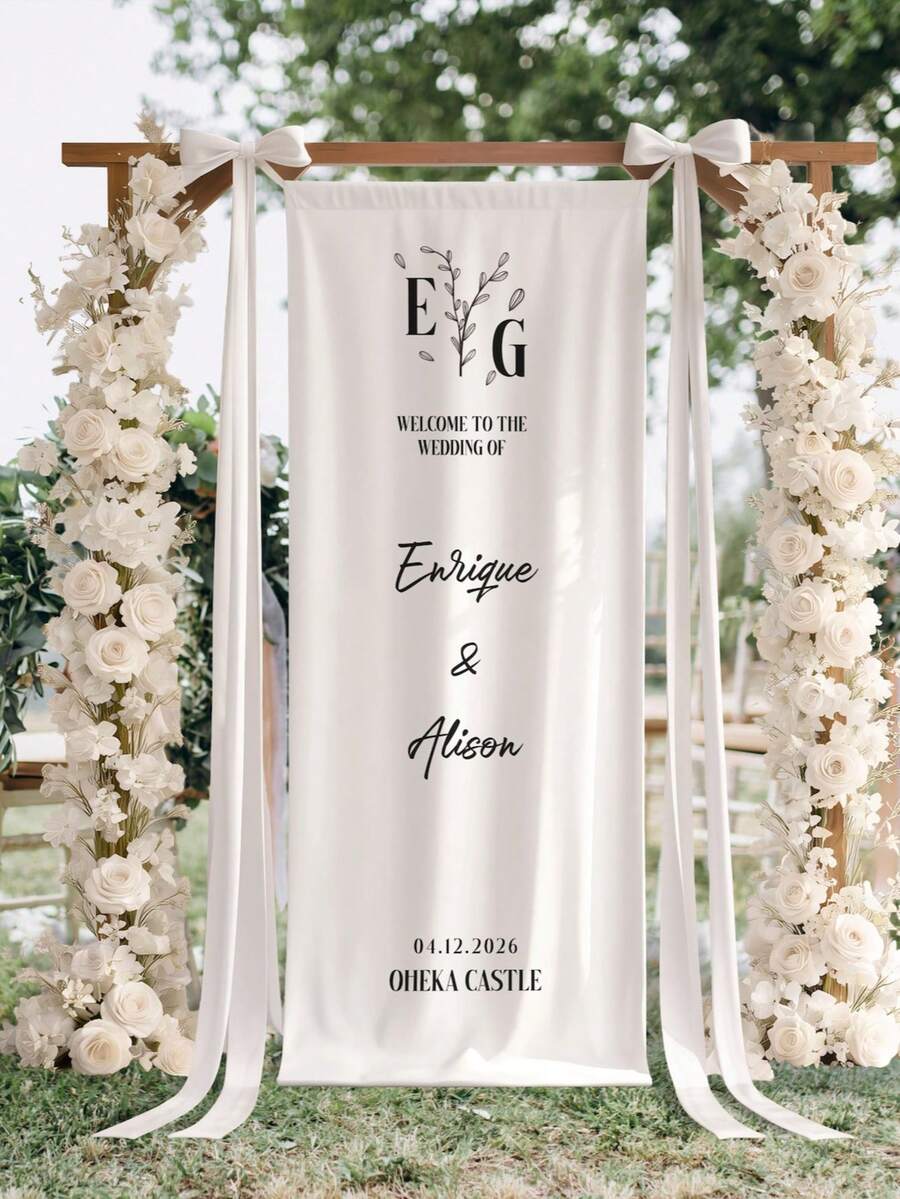 Customized Wedding Welcome Sign, Wedding Fabric Welcome Banner, Modern Wedding Welcome Banner, Customized Fabric Wedding Banner, Boho Wedding, Bridal Shower Sign, Personalized Name Wedding Sign, Minimalist Welcome Sign, Fabric Welcome Banner, Wedding Decor, Customized Fabric Wedding Sign, Personalized Party Decor, Minimalist Sign, Fabric Sign, Wedding Welcome Sign, 3 Fabric Options For Banner, Personalized Party Decor, Minimalist Sign, Fabric Sign, Wedding Welcome Sign - Multicolor - View 1