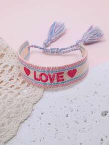 1件刺繡心形與字母波西米亞風手工編織復古流蘇友誼手鍊，送給好朋友的禮物，適合派對、旅行、日常配戴 - LOVE - 查看 20