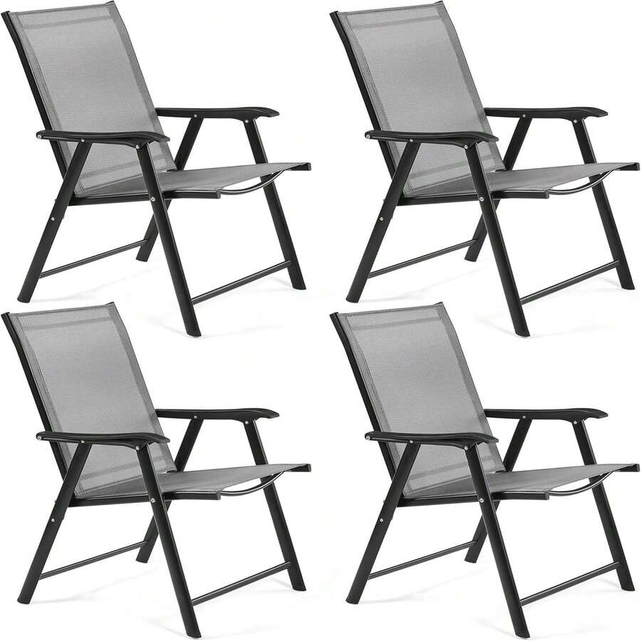 Patio Dining Chairs Set Of 4 With Armrests, Outdoor Folding Metal Frame And Backrest For - A - View 1