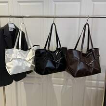Bolso de mano moderno y versátil para mujer, estilo casual elegante con un toque de alta gama, bolso de hombro estiloso ideal para ir de compras, bolso tote de gran capacidad de cuero aceitado para mujer, estilo retro casual, personalidad moderna, bolso de hombro de nueva moda para ir al trabajo. - marrón - Ver 6