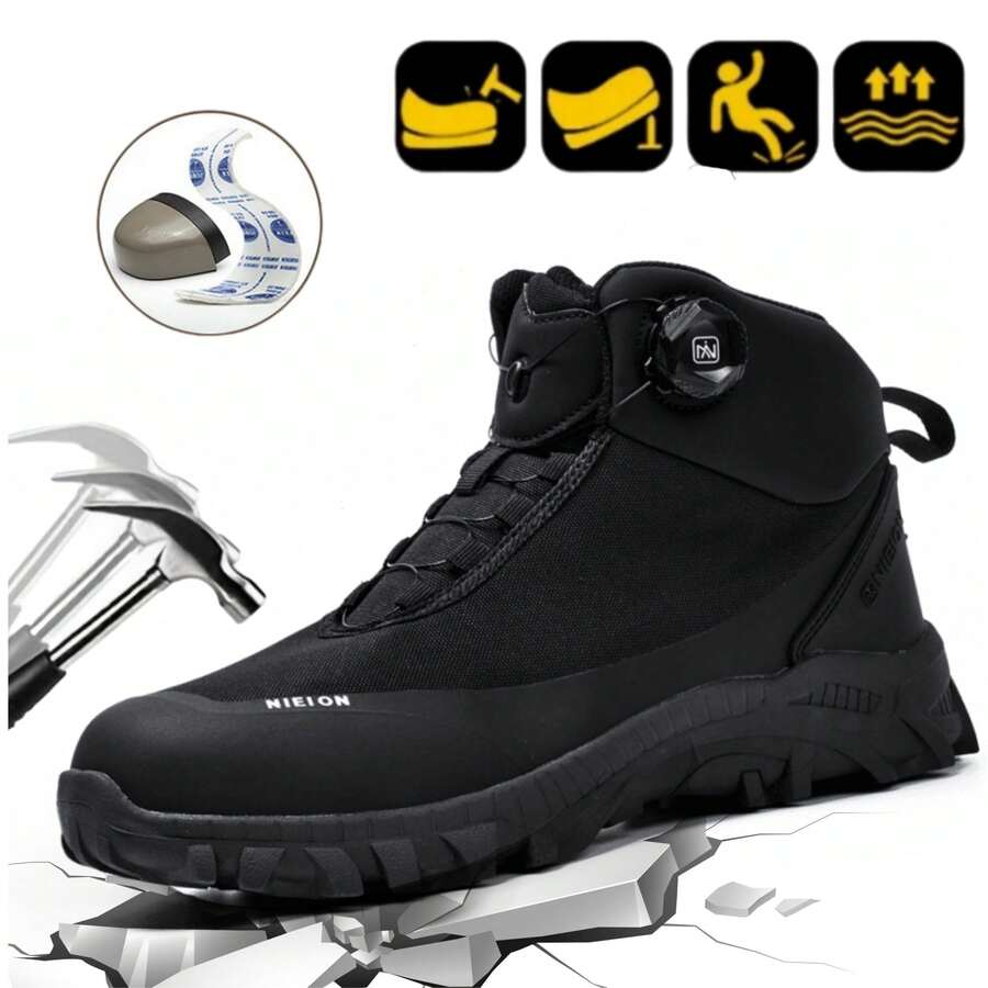 Botas industriales hombre, botas damas con casquillo,tenis industriales para mujer, botas tacticas impermeables, puntera de acero, planta de Kevlar, suela multifuncional, antideslizantes y resistentes a los pinchazos. Adecuadas para trabajadores de la construcción, personal de almacén, entornos de trabajo y actividades al aire libre. - Negro - Ver 1