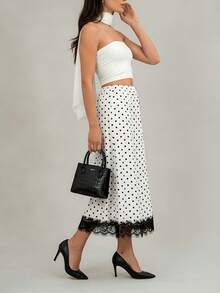 Solid Color Polka Dot Elegant Faux Fur Patchwork Skirts White - White - View 4