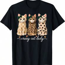 Crazyss Catss Ladyss Leopard Print Polka Dot Plaid Pattern Catsss T-Shirt - Black - View 1
