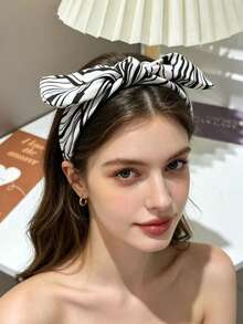 1pc Women's Fashion New Elegant Zebra Striped Bow Headband, Versatile Hair Accessory Hairband - Multicolor - View 2