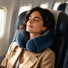 Travel Cervical Pillow Without Head Droop, Ergonomic U-Shaped Cervical Pillow Made Of Memory Foam, 360° Cervical Support For Naps On Airplanes, In Cars And In Offices, Washable Cover. - Sky Blue - View 4