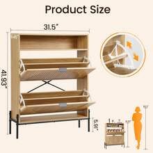 Fluted Shoe Cabinet With 2 Flip Drawers, Slim Freestanding Hidden Shoe Cabinet Organizer, Narrow Shoes Storage Rack For Entryway (-2 Drawers, 9.45" D X 31.5" W X 41.93" H) - View 2