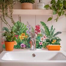1PC Waterproof Tropical Floral Monstera Wall Decal, Removable PVC Jungle Plant Sticker, Suitable For Bathroom Tiles, Kitchen, Home Decor. - Multicolor - View 5