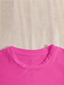 Women's Regular Fit Pink Crew Neck Short Sleeve T-Shirt, Medium Stretch Fabric, Ideal For Casual Wear Summer - Hot Pink - View 5