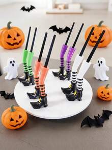 3D Printed Gothic Witch Leg Planter Decoration, Made Of Durable Plastic Material, Suitable For Plant Garden, Lawn, Halloween Atmosphere Decoration, Halloween Party Decoration, Garden Yard Lawn Decoration, Suitable For Halloween Party And Creating Halloween Atmosphere - A - View 2