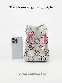 Cute Cartoon Multi-Color Knot Decor Large Capacity Bucket Bag, Handheld Tote, Elegant Multifunctional Travel Handbag - Beige - View 4