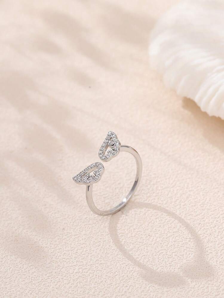 Nooxian 1pc Angel Wing Zirconia Ring For Women - Silver - View 4
