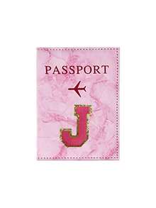 1pc Passport Cover With Rose Red Towel Embroidery And A-Z Letter Print, Unisex RFID Vintage Business Passport Holder, Multifunctional Travel Organizer Pouch, Travel Accessories, Travel Wallet, Passport Case, Beach Holiday Bag, Summer - Pink - View 15
