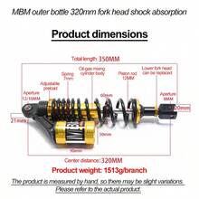 320mm Motorcycle/Scooter Shock Absorber, Universal Aluminum Alloy CNC Adjustable Shock Absorber Suitable For Motorcycle, Electric Bike, Moped Modification, Available In Multiple Colors - A - View 2