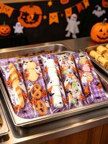100 túi kẹo Halloween trong suốt, túi quà Halloween hình bí ngô ma, túi kẹo tiệc Halloween, đồ dùng tiệc Halloween, trang trí phân phát kẹo Halloween, túi đóng gói quà tiệc Halloween, túi trang trí kẹo dẻo Halloween, túi đóng gói kẹo hồ lô Halloween, túi đóng gói thực phẩm trong suốt Halloween, túi nướng bánh quy Halloween, túi quà tặng tiệc Halloween, quà tặng Halloween - Con ma dễ thương - Xem 4