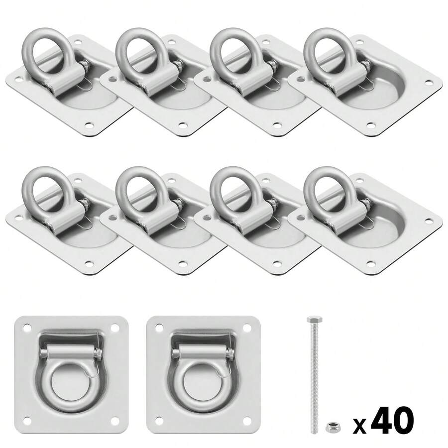 8 Pack Heavy Duty 800KG Stainless Steel Recessed D Ring Tie Down Anchors Flush Mount Cargo Securing Rings Durable Fixing Points For Truck Trailer RV Boat Cargo Loading Transportation - A - View 1