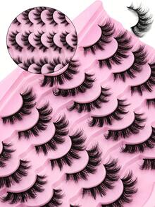 14 Pairs 3D Fluffy False Eyelashes, 8-14mm Gradient Length Lashes, Natural Long-Lasting Curled Eyelash Extensions, Lightweight Suitable For All Eye Shapes, Easy To Apply And Remove, Reusable, Suitable For Beginners Daily And Party Makeup - Black - View 3