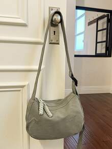 Women's Soft Crescent Shoulder Bag, Casual Nylon Underarm Bag/Crossbody Bag, Woven Zipper Pull, Adjustable Strap, Multi-Pocket Daily Commute Bag, Shoulder Bag, Water Bottle Bag, Sports Cycling Bag, Night Running Bag, Shopping Bag, Essential Cosmetic Bag, Phone Bag, Holiday Gift For Girlfriend, Fashionable Multi-Color Peach Tree Bag - Multicolor - View 14