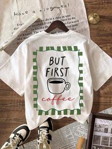 But First, Coffee-A Casual White Short-Sleeved Shirt With A Round Neck, Suitable For Women. - White - View 3