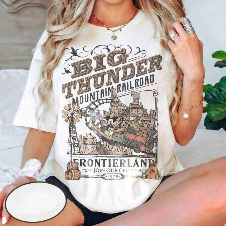 Retro T-shirt Disney Mickey et ses amis Big Thunder Mountain Railroad, La Montagne la plus de la Wilderness, Chemise T-shirt Disney 100% Coton - Blanc - Voir 1