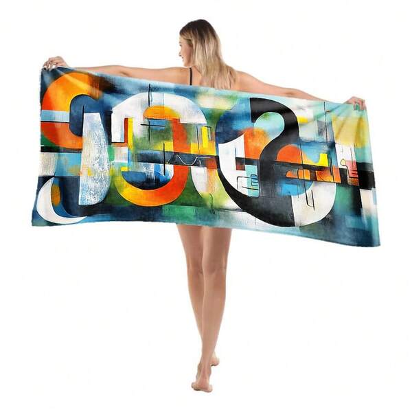 1pc Teal And Blue Line Art Theme Microfiber Beach Towel Quick Dry Towel For Beach, Picnic, Blanket Or Bath Towel For Pool Bathroom Travel Cruise Ship Essentials Beach Towel 75*150cm/80*160cm/90*180cm