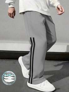 1 pieza Pantalones rectos casuales y sueltos para hombres, pantalones deportivos para primavera/verano para correr, actividades al aire libre, senderismo, trotar, fitness, ropa urbana, playa, viajes diarios, pantalones rectos con rayas de moda, otoño - Gris Claro - Ver 3
