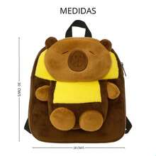 Mochila Capivara Infantil Macia e Confortável 30 Cm - Marrom/Amarelo - Visão 3