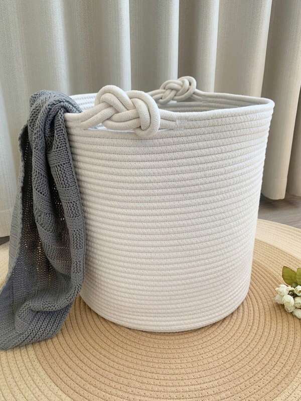 Extra Large Boho Blanket Basket For Living Room Bedroom- Woven Rope Laundry Storage Basket Hamper With Reinforced Handles For Clothes Decorative, Tall Rope Baskets For Toys Nursery Hamper Pillows Comforters Bin Large White