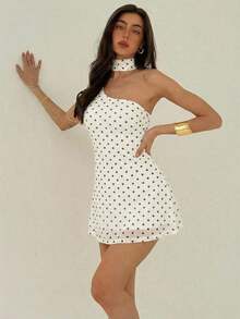 Fashionable Sleeveless Solid Color Dress For Women - Black and White - View 6