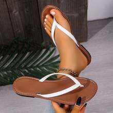 Spring/Summer New Thong Sandals, Round Toe Flat Flip Flops, Casual Indoor/Outdoor Slippers - White Brown - View 11