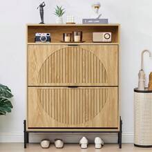 Fluted Shoe Cabinet With 2 Flip Drawers, Slim Freestanding Hidden Shoe Cabinet Organizer, Narrow Shoes Storage Rack For Entryway (-2 Drawers, 9.45" D X 31.5" W X 41.93" H) - View 1