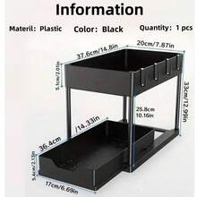 HOUSHELIF 1 pièce Étagère de rangement à double niveau pour évier, 1 pièce Étagère de rangement pour espaces étroits, Étagère de rangement multifonction pour évier, Convient pour les tiroirs de salle de bain et de cuisine - Noir - Voir 11