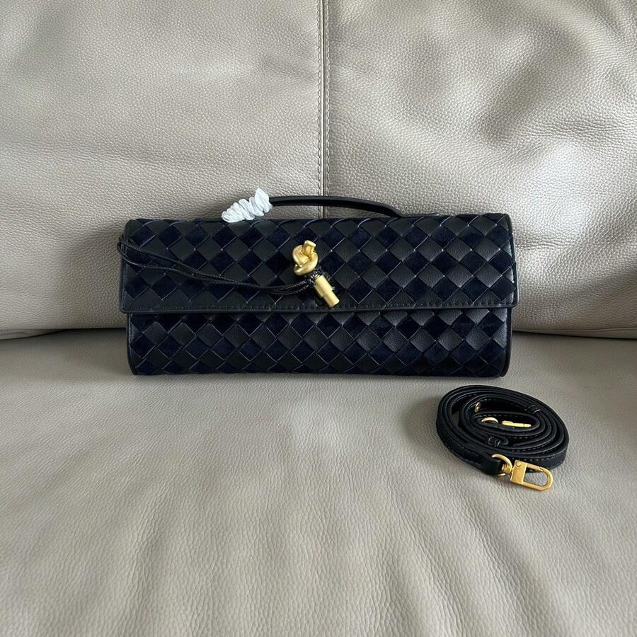 Bolso de mujer BV Bottega Bang Bang de cuero genuino hecho a mano de Andiamo Clutch Campana, bolso de noche de cuero y cachemira tejido a mano de lujo, colección Otoño/Invierno 2026, bolso de mano horizontal, de hombro y bandolera para mujer. - Palma de bellota - Ver 1