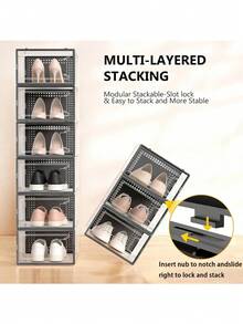 Shoe Storage, 12 Pack Shoe Organizer For Closet, Shoe Boxes Clear Plastic Stackable Shoe Containers With Lids For Size 12-13 - Black - View 10